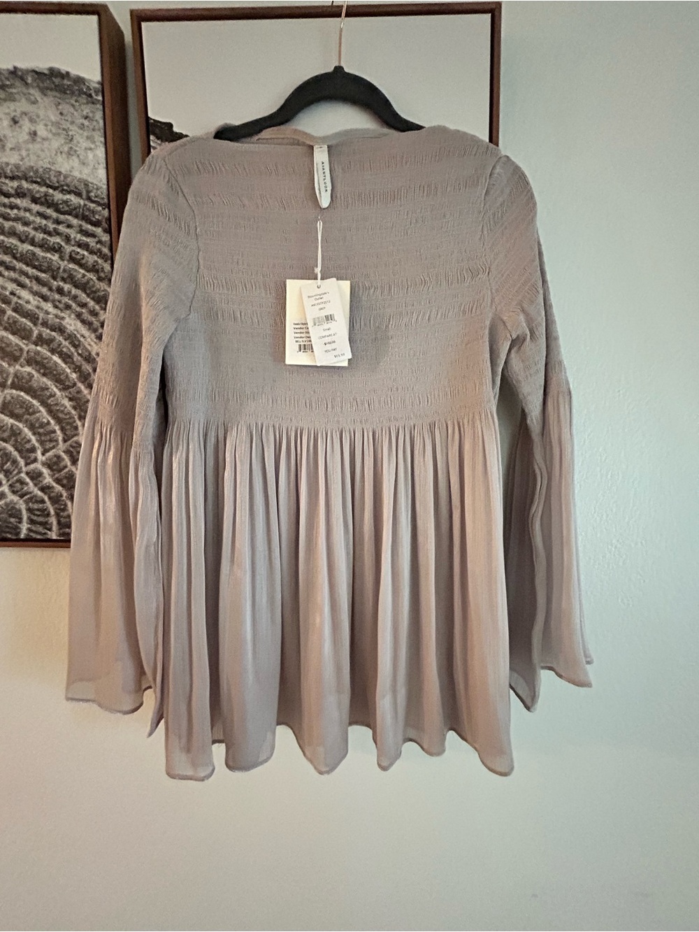 Womens Smocked Bodice Long Sleeve Peasant Top M Nwt